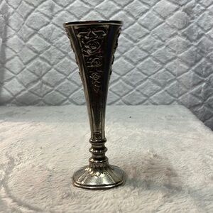 Silver Vase with White Porcelain Interior, Rose Floral Relief